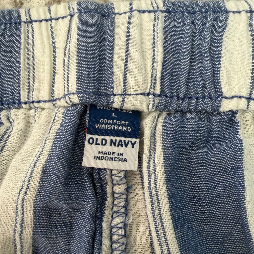NEW Old Navy 100% Cotten Wide Leg Pants Blue White Stripe Pull-On SZ Large NWT - Picture 10 of 14